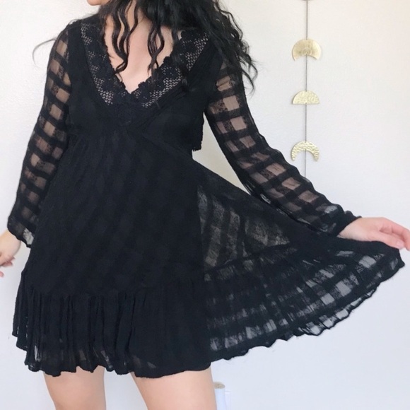 Free People lace trim gauze open back dress 958 - Picture 2 of 15